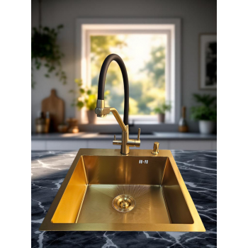 Комплект Кухонная мойка Asteria A5050GL-D1, Золотой-Сатин + Смеситель для кухни Fmark FS0662-C01, Матовое-Золото Комплект Кухонная мойка Asteria A5050GL-D1, Золотой-Сатин + Смеситель для кухни Fmark FS0662-C01, Матовое-Золото