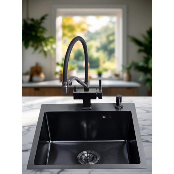 Комплект Кухонная мойка Astaria A5050NB-D1, Чёрный-Графит + Смеситель для кухни Gappo G4395-69, Оружейная сталь, Вороненная сталь Комплект Кухонная мойка Astaria A5050NB-D1, Чёрный-Графит + Смеситель для кухни Gappo G4395-69, Оружейная сталь, Вороненная сталь