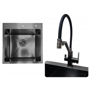 Комплект Кухонная мойка Astaria A5050NB-D1, Чёрный-Графит + Смеситель для кухни Raglo R85.62.09, Оружейная сталь + Белый силиконовый излив Комплект Кухонная мойка Astaria A5050NB-D1, Чёрный-Графит + Смеситель для кухни Raglo R85.62.09, Оружейная сталь + Белый силиконовый излив