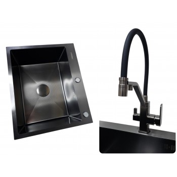 Комплект Кухонная мойка Fmark FSC6050Q, Графит + Смеситель для кухни Raglo R85.62.09, Оружейная сталь + Белый силиконовый излив Комплект Кухонная мойка Fmark FSC6050Q, Графит + Смеситель для кухни Raglo R85.62.09, Оружейная сталь + Белый силиконовый излив