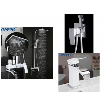 Комплект Душевая система Gappo G2407-8 + Смеситель для умывальника Gappo G1007-8 + Встраиваемый гигиенический душ Gappo G7207-8, Белый-Хром