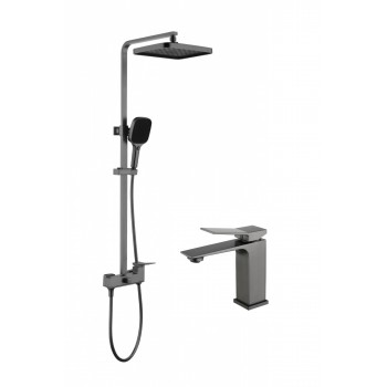 Комплект Душевая система GZ05162-Q + Смеситель для умывальника GZ05111-Q, Оружейная сталь Комплект Душевая система GZ05162-Q + Смеситель для умывальника GZ05111-Q, Оружейная сталь