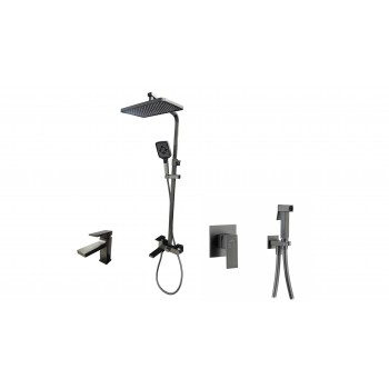 Комплект Душевая система V393562-G + Смеситель для умывальника V393511-G + Встраиваемый гигиенический душ V393553-G, Оружейная сталь Комплект Душевая система V393562-G + Смеситель для умывальника V393511-G + Встраиваемый гигиенический душ V393553-G, Оружейная сталь